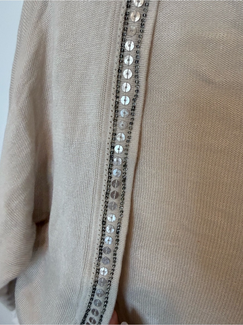 White House Black Market Beige Cropped Shrug Beaded Sequence Size Large - Picture 8 of 8